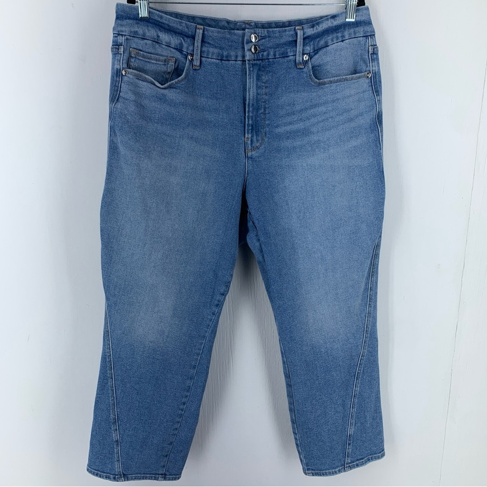 Good American Jeans 18 High Rise Waist Stretch Blue310 Straight Leg Medium Wash